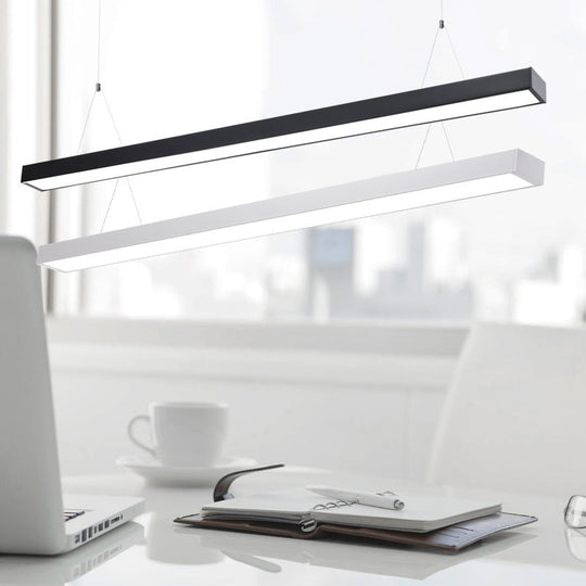 Modern Black/White Rectangle Pendant Light - 23.5"/35.5"/47" Wide LED Iron Hanging Fixture for Office