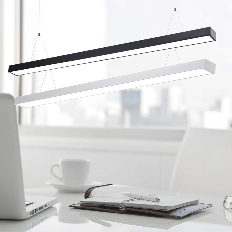 Modern Black/White Rectangle Pendant Light - 23.5"/35.5"/47" Wide LED Iron Hanging Fixture for Office