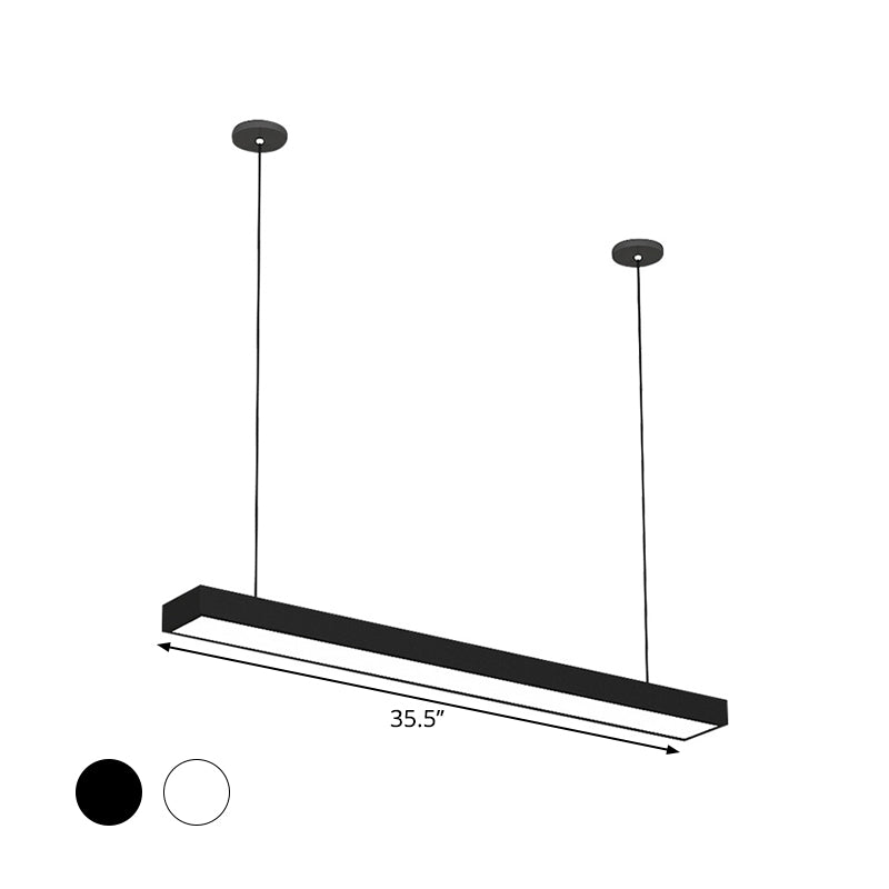Modern Black/White Rectangle Pendant Light - 23.5"/35.5"/47" Wide LED Iron Hanging Fixture for Office
