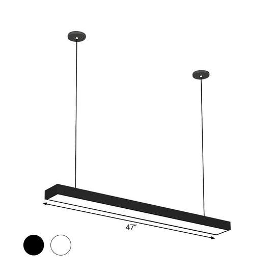 Modern Black/White Rectangle Pendant Light - 23.5"/35.5"/47" Wide LED Iron Hanging Fixture for Office