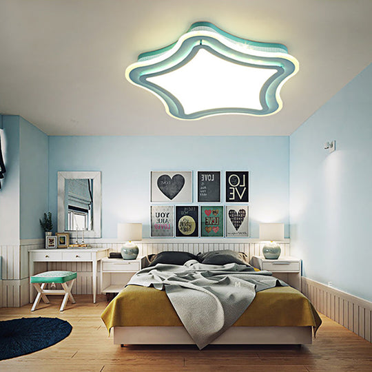 Kids Cartoon LED Flush Ceiling Light: Blue & White Acrylic Metal Lamp for Child Bedroom