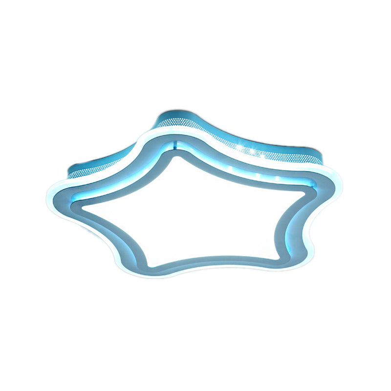 Kids Cartoon LED Flush Ceiling Light: Blue & White Acrylic Metal Lamp for Child Bedroom