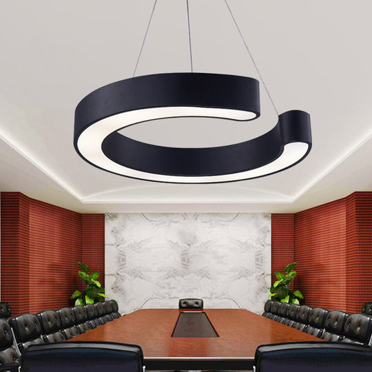 C Shaped Acrylic LED Pendant Lamp - Minimalist Black/White - Warm/White Light - 21.5"/31.5" Wide