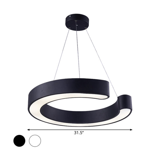 C Shaped Acrylic LED Pendant Lamp - Minimalist Black/White - Warm/White Light - 21.5"/31.5" Wide