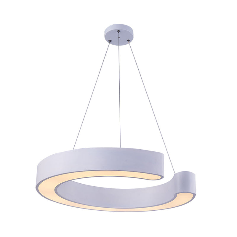 C Shaped Acrylic LED Pendant Lamp - Minimalist Black/White - Warm/White Light - 21.5"/31.5" Wide