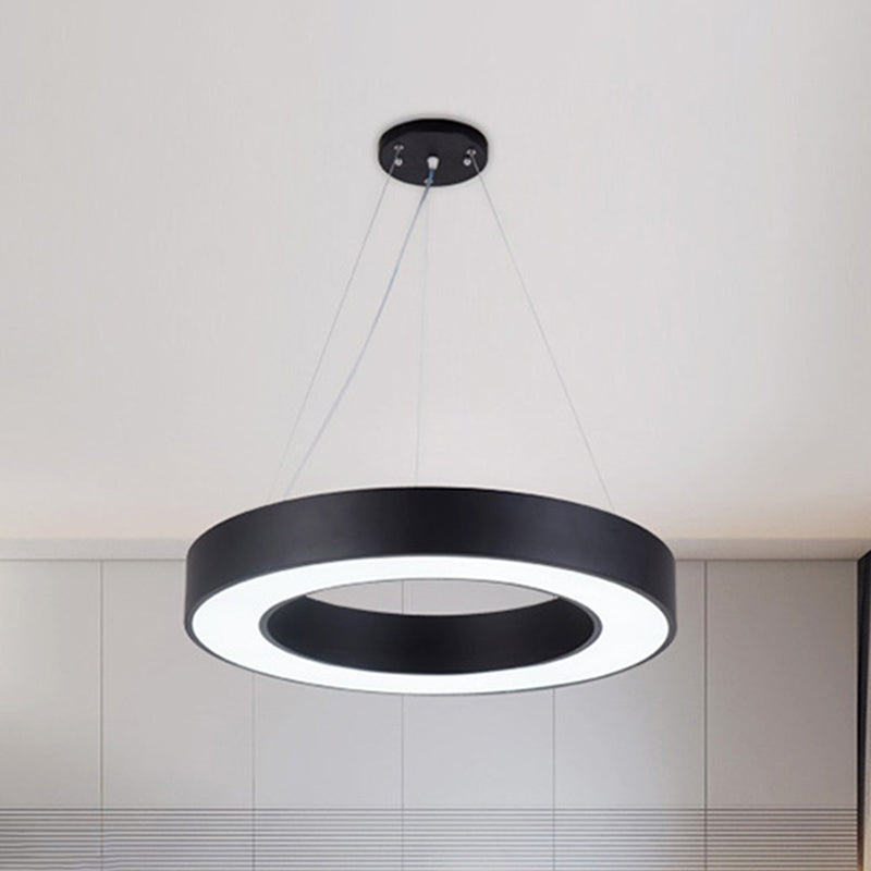 Minimalist Black Hoop Pendant Light with LED Acrylic Suspension - Available in 3 Sizes