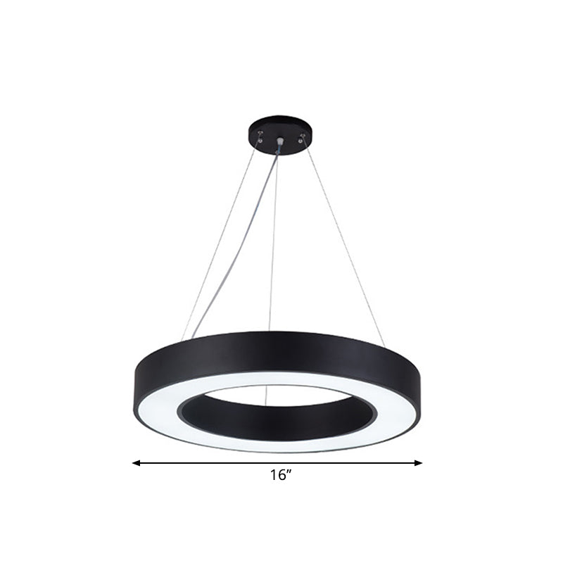 Minimalist Black Hoop Pendant Light with LED Acrylic Suspension - Available in 3 Sizes