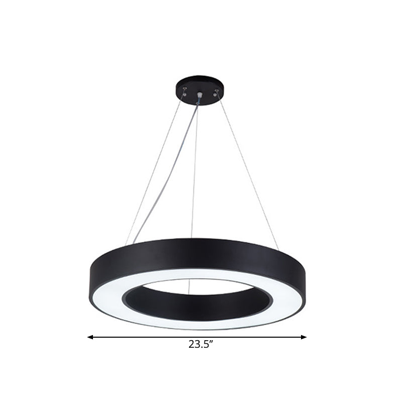 Minimalist Black Hoop Pendant Light with LED Acrylic Suspension - Available in 3 Sizes