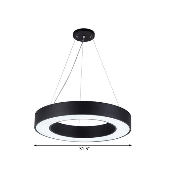 Minimalist Black Hoop Pendant Light with LED Acrylic Suspension - Available in 3 Sizes