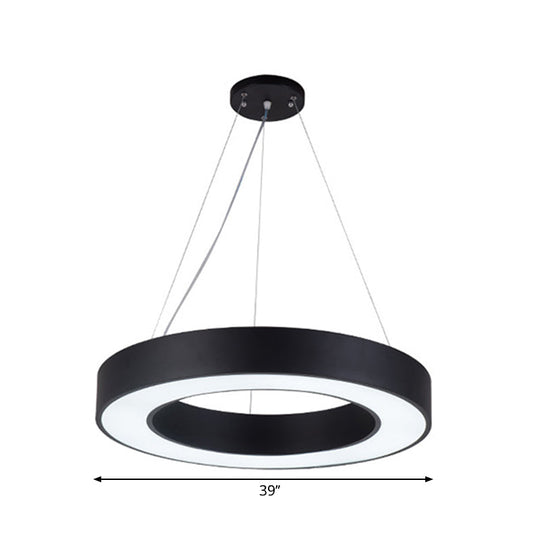 Minimalist Black Hoop Pendant Light with LED Acrylic Suspension - Available in 3 Sizes