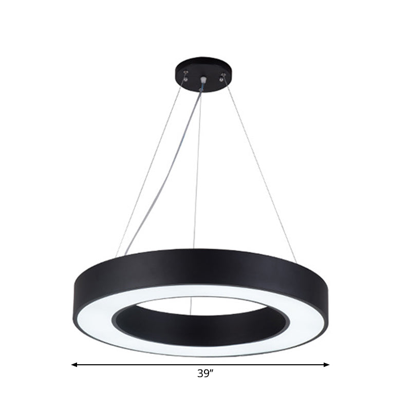 Minimalist Black Hoop Pendant Light with LED Acrylic Suspension - Available in 3 Sizes
