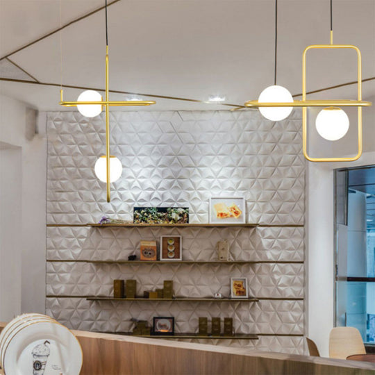 Modern Gold Crossed Rectangle Drop Chandelier - 2/3/4 Light Metal Pendant