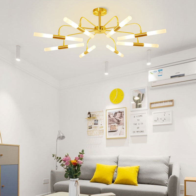 Gold Acrylic Tube Shade Ceiling Chandelier - Modern Metal Hanging Lamp (12/16 Lights) for Hotels