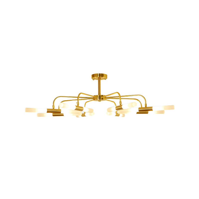 Gold Acrylic Tube Shade Ceiling Chandelier - Modern Metal Hanging Lamp (12/16 Lights) for Hotels