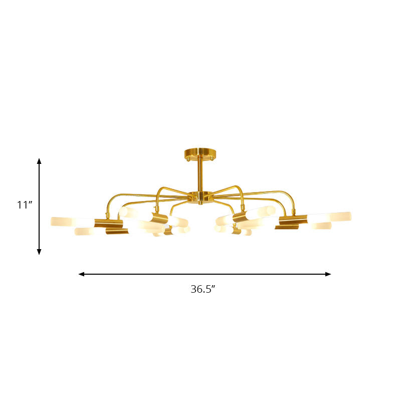 Gold Acrylic Tube Shade Ceiling Chandelier - Modern Metal Hanging Lamp (12/16 Lights) for Hotels