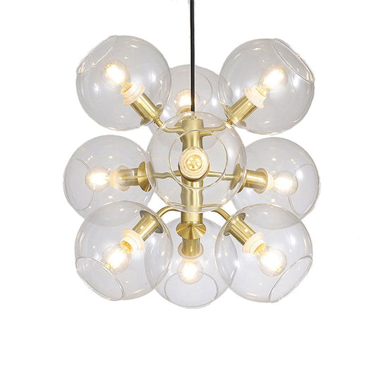 Gold Finish Clear Glass Grape Mini Chandelier with 9 Heads - Post Modern Ceiling Drop Light