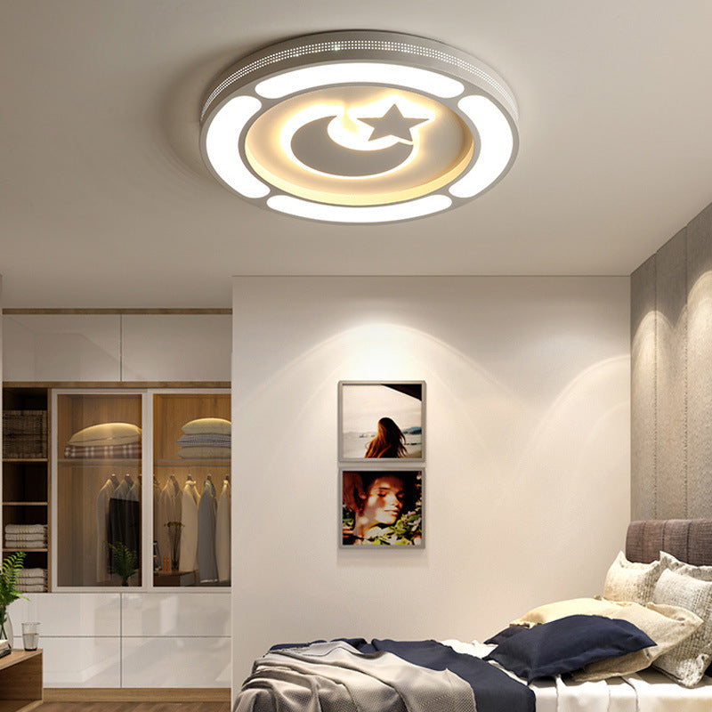 White Acrylic LED Circle Ceiling Mount Light - Modern Bedroom Lamp for Adults and Kids
