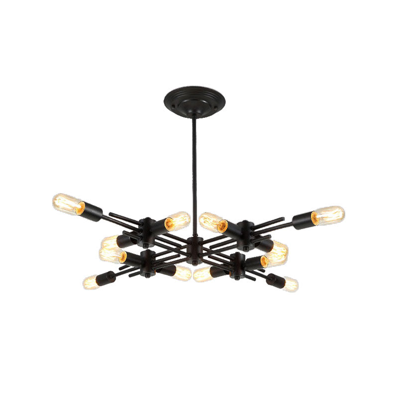 Contemporary Black Metallic Pendant Lamp with Exposed Bulbs - 9/12 Heads for Restaurant Ceiling