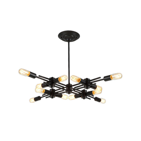 Contemporary Black Metallic Pendant Lamp with Exposed Bulbs - 9/12 Heads for Restaurant Ceiling