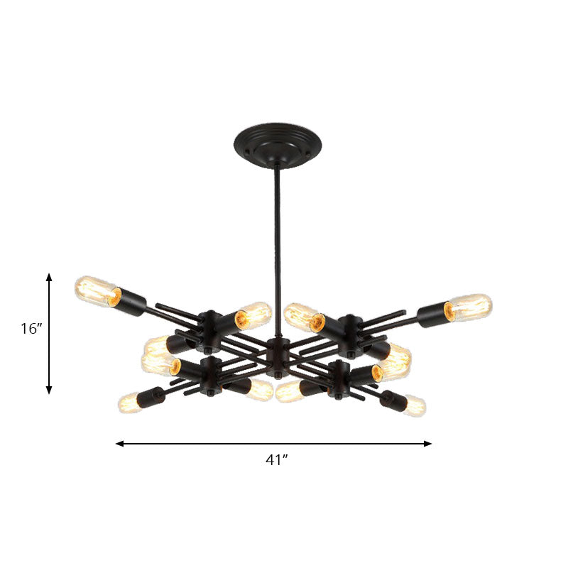 Contemporary Black Metallic Pendant Lamp with Exposed Bulbs - 9/12 Heads for Restaurant Ceiling