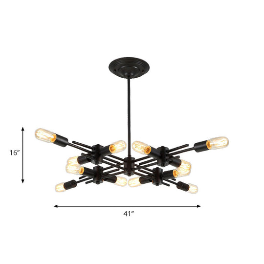 Contemporary Black Metallic Pendant Lamp with Exposed Bulbs - 9/12 Heads for Restaurant Ceiling