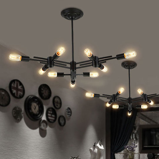 Contemporary Black Metallic Pendant Lamp with Exposed Bulbs - 9/12 Heads for Restaurant Ceiling