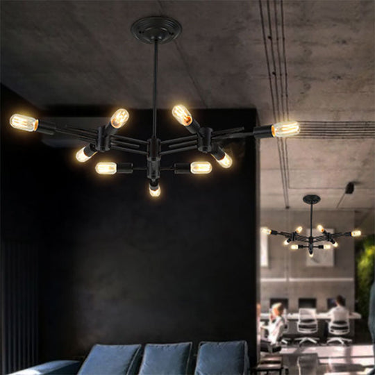 Contemporary Black Metallic Pendant Lamp with Exposed Bulbs - 9/12 Heads for Restaurant Ceiling