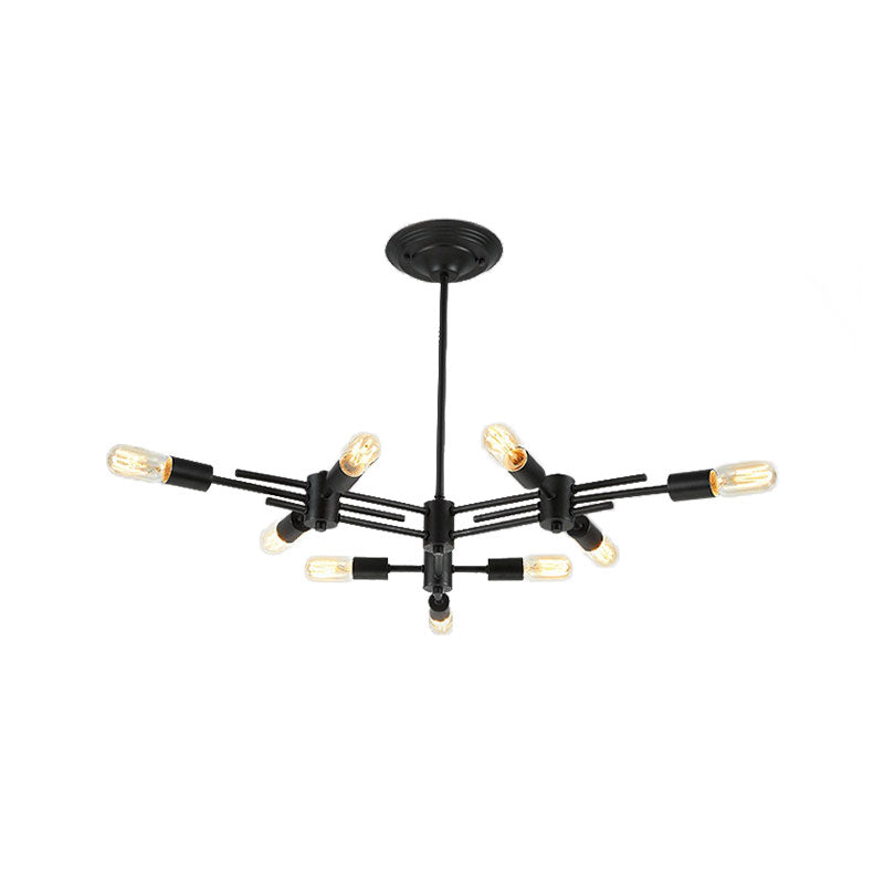 Contemporary Black Metallic Pendant Lamp with Exposed Bulbs - 9/12 Heads for Restaurant Ceiling