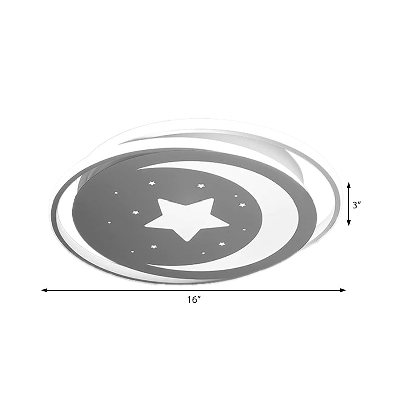 White Moon and Star LED Ceiling Lamp for Kids Bedroom - Child-friendly Acrylic-Metal Flush Mount Light