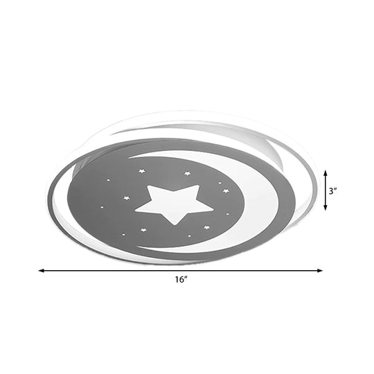 White Moon and Star LED Ceiling Lamp for Kids Bedroom - Child-friendly Acrylic-Metal Flush Mount Light