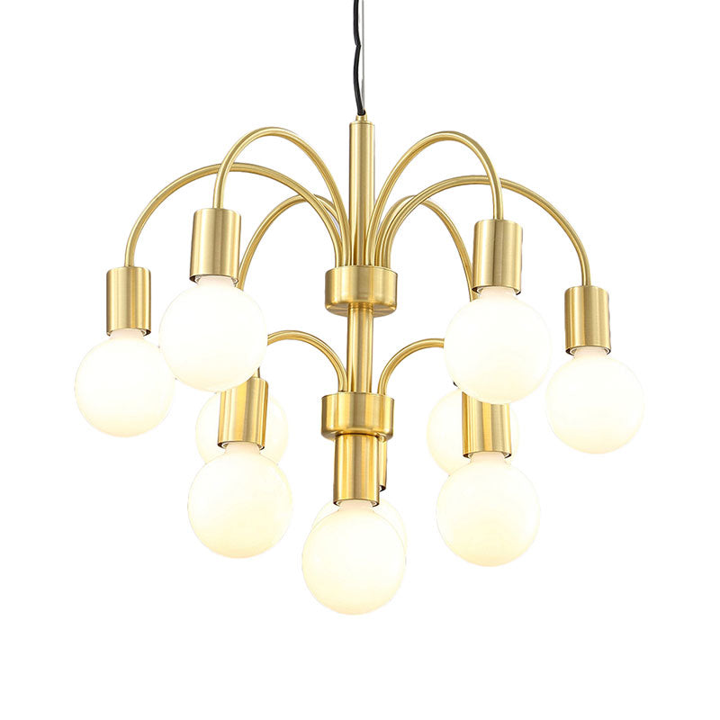 10-Light Gold Chandelier: Post Modern Design with Arc Arm - Metallic Ceiling Lamp