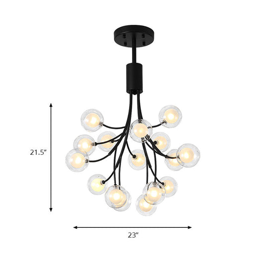 Contemporary 16-Light Black Finish Grape Chandelier - Metal Pendant Lamp
