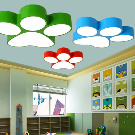 Colorful Dog Paw LED Flush Mount for Kids' Bedroom Ceiling – 18"/23.5" Width