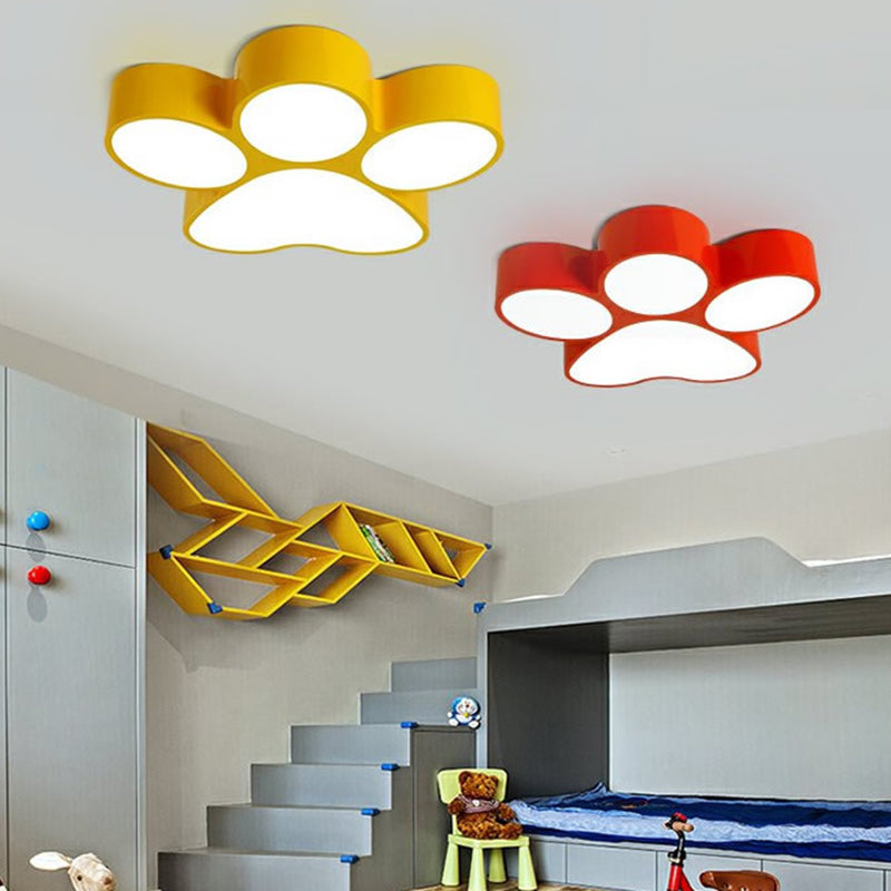 Colorful Dog Paw LED Flush Mount for Kids' Bedroom Ceiling – 18"/23.5" Width