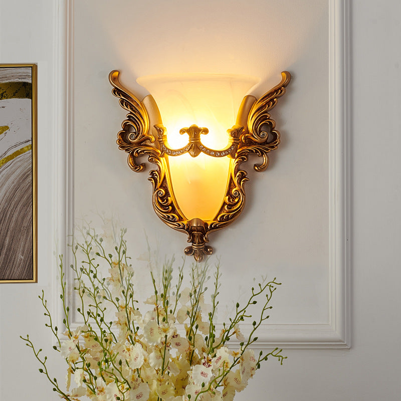 Opal Glass Gold Wall Sconce - Elegant 1-Bulb Cottage Lighting for Living Room