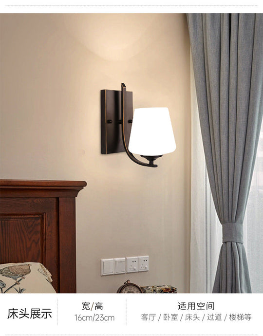 Retro Style Wall Sconce with Black Cup-Like Glass Shade, Single Bulb and Metal Backplate