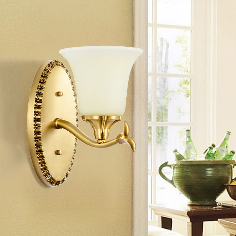Brass Bell Wall Lamp with Cream Glass and Oval Backplate - Countryside 1/2-Light Mount
