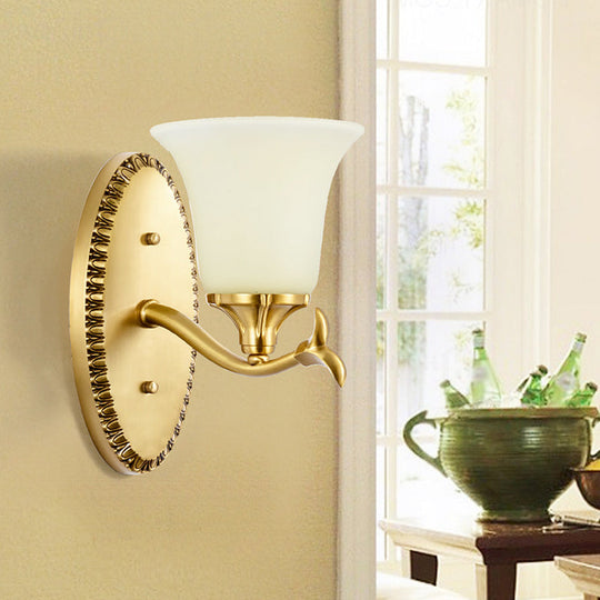 Brass Bell Wall Lamp with Cream Glass and Oval Backplate - Countryside 1/2-Light Mount