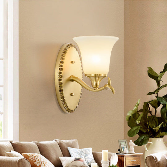Brass Bell Wall Lamp with Cream Glass and Oval Backplate - Countryside 1/2-Light Mount