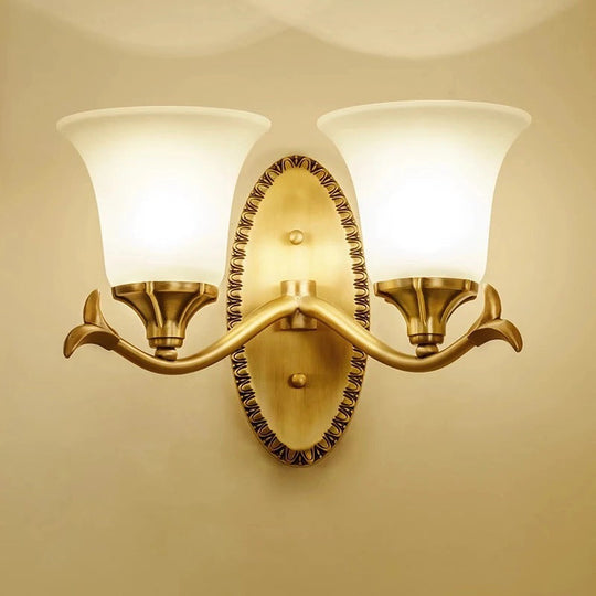 Brass Bell Wall Lamp with Cream Glass and Oval Backplate - Countryside 1/2-Light Mount