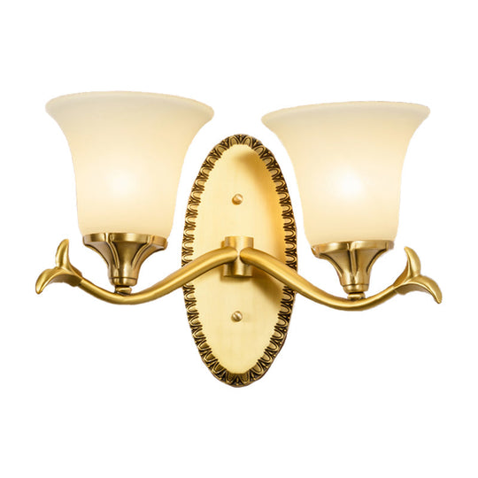 Brass Bell Wall Lamp with Cream Glass and Oval Backplate - Countryside 1/2-Light Mount