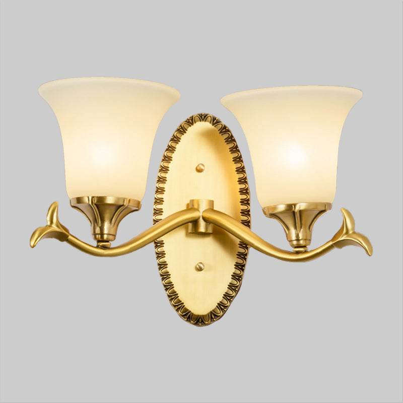 Brass Bell Wall Lamp with Cream Glass and Oval Backplate - Countryside 1/2-Light Mount
