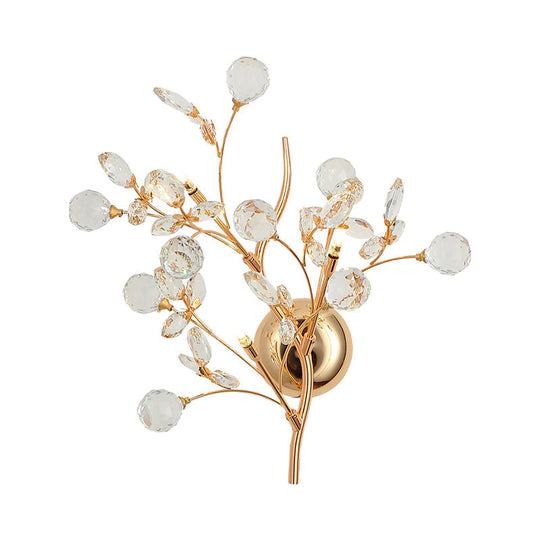 Modern Gold Beveled Crystal Wall Light with Branch Design - 2/3 Heads - Wall Mounted Fixture