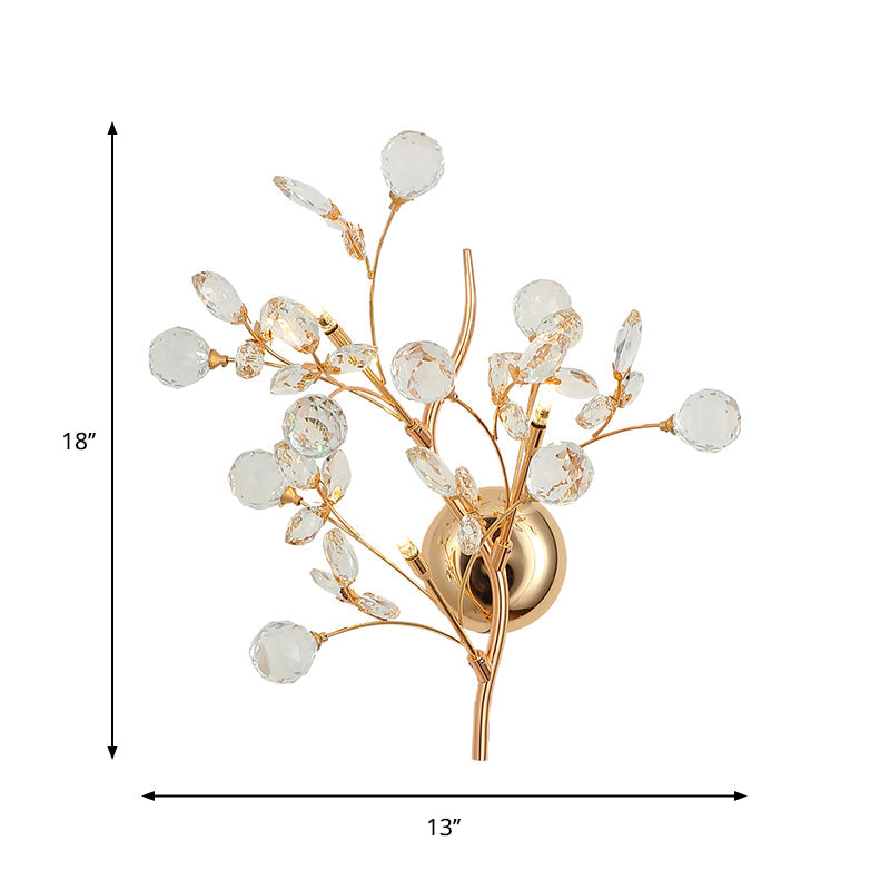 Modern Gold Beveled Crystal Wall Light with Branch Design - 2/3 Heads - Wall Mounted Fixture