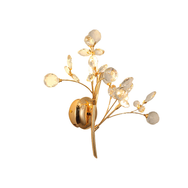 Modern Gold Beveled Crystal Wall Light with Branch Design - 2/3 Heads - Wall Mounted Fixture