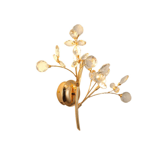 Modern Gold Beveled Crystal Wall Light with Branch Design - 2/3 Heads - Wall Mounted Fixture