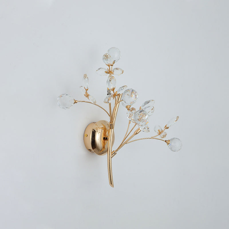 Modern Gold Beveled Crystal Wall Light with Branch Design - 2/3 Heads - Wall Mounted Fixture