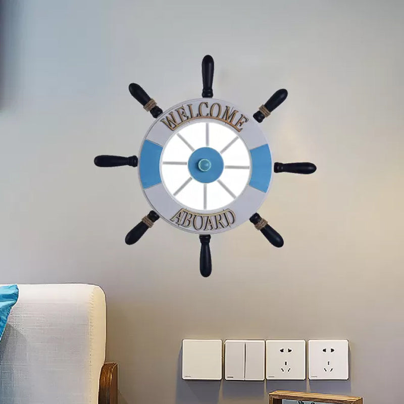 Wood Rudder Design Acrylic LED Wall Sconce - Round, Flush Mount with Blue, Warm/White Light