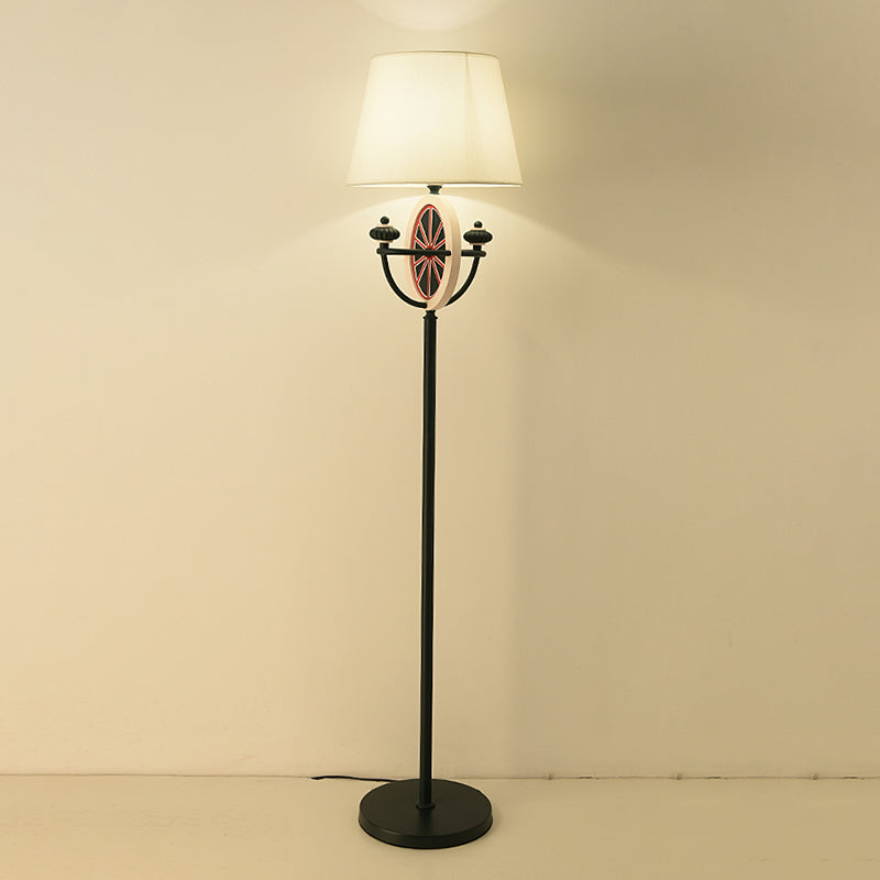 Mediterranean Barrel Floor Lamp - Black Fabric, 1 Bulb, Round & Bowl Frame Design