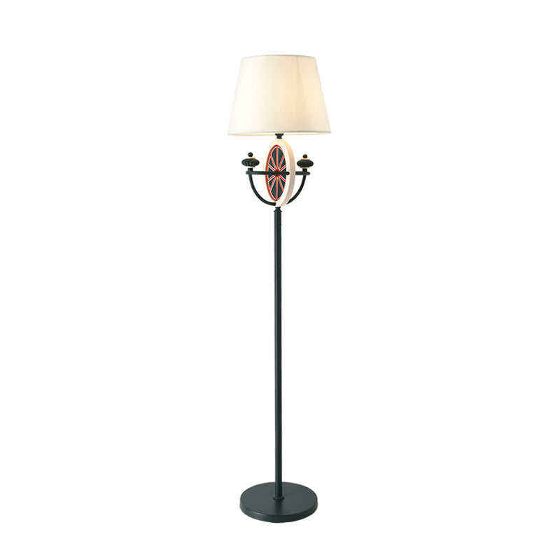 Mediterranean Barrel Floor Lamp - Black Fabric, 1 Bulb, Round & Bowl Frame Design